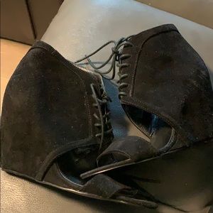 Black lace up wedges